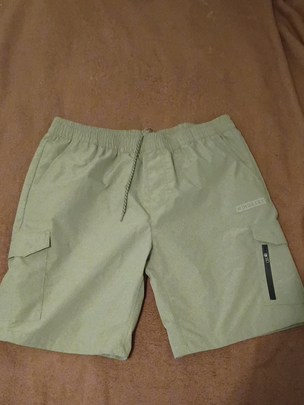 Hurley Olive Green Cargo Swim Shorts with Zip Pocket